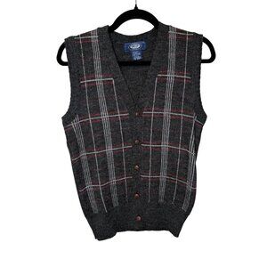 Vintage Hemingway Point Mens Wool Blend Button-Up Sweater Vest Plaid Size Small